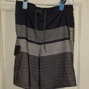 George Black and Gray Striped Swim Board Shorts